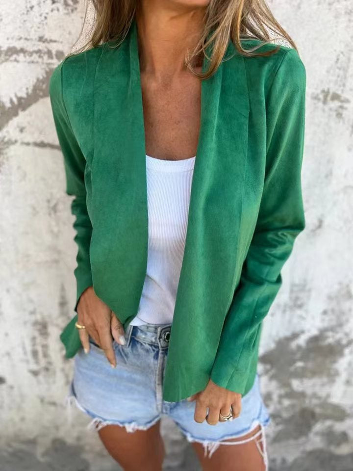 Women's Cardigan – Relaxed Fit – Soft Suede Look – Open Front – Light Layer