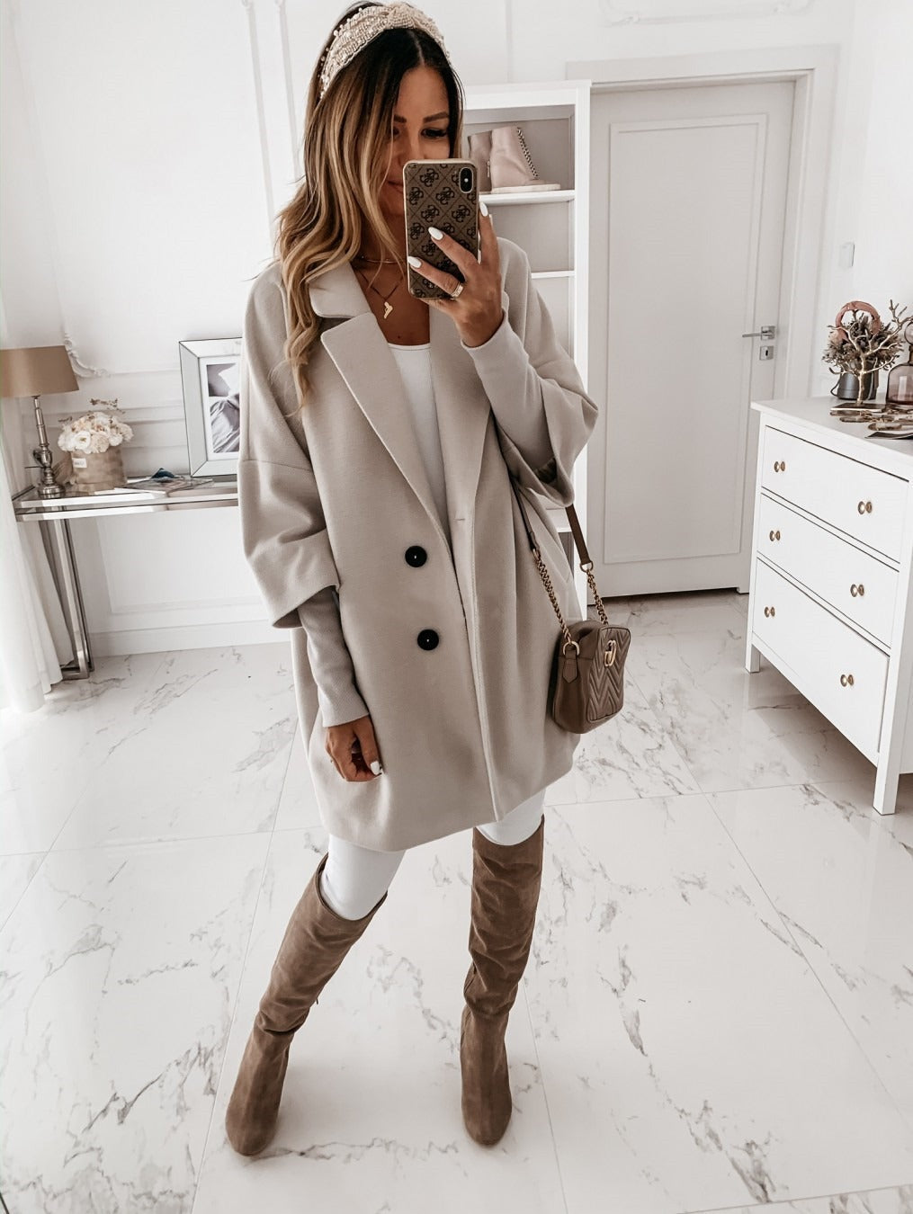 Women's Coat – Wool – Oversized Fit – Three-Part Sleeve – Buttons – Classic Collar