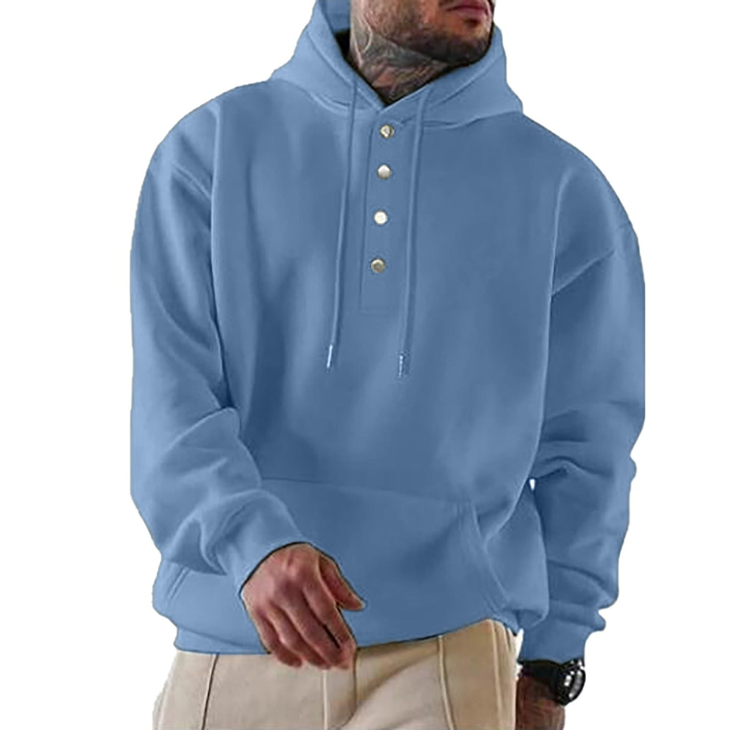 Men's Hoodie – Loose Fit – Fleece – Button Opening – Everyday Use