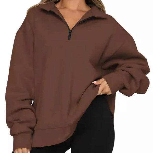 Women's Sweater – Oversized Fit – Soft Cotton – High Neck with Short Zipper