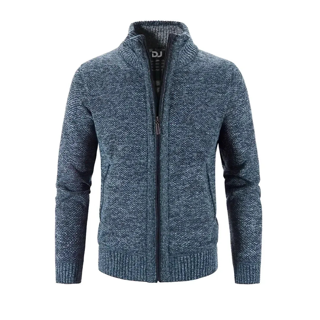 Men's Zip Cardigan – Slim Fit – Wool Knit – Ribbed Edge – Contrast Detail