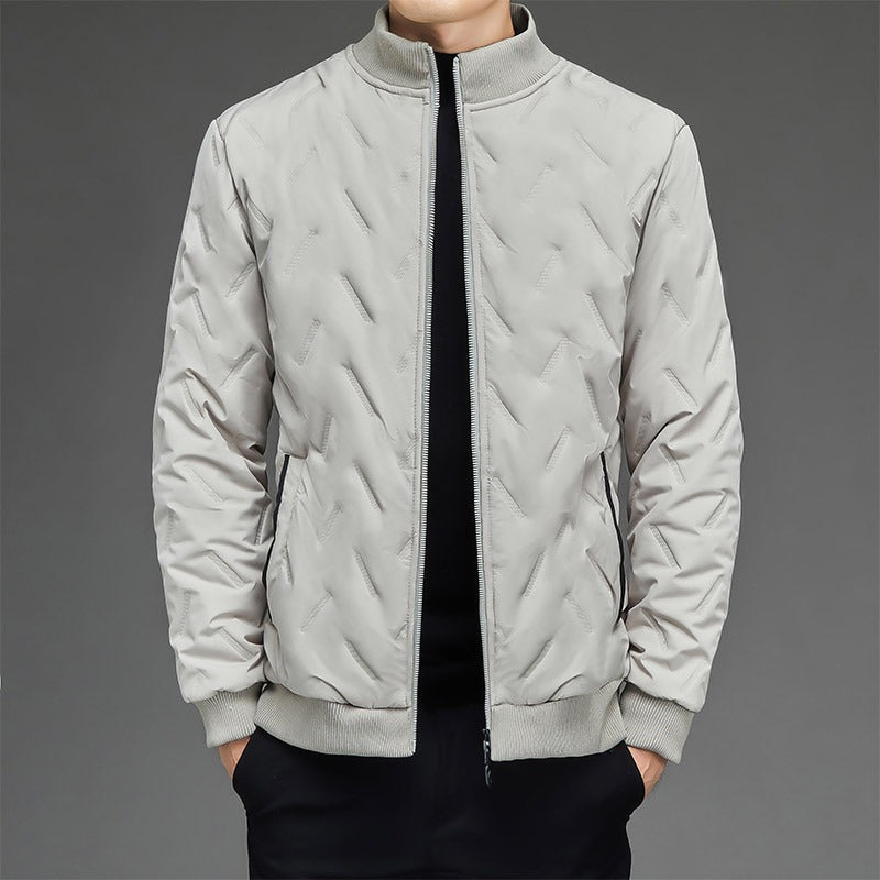 Men's Down Jacket – Quilted Fabric – Regular Fit – High Collar – Ribbed Edges