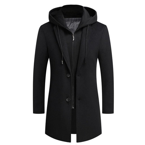 Men's Coat – Wool Blend – Tailored Fit – Detachable Hood – Mid-Length