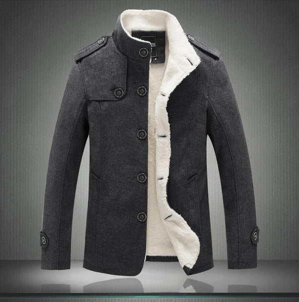 Men's Trench Coat – Wool Blend – Tailored Fit – Double-Breasted with Epaulettes