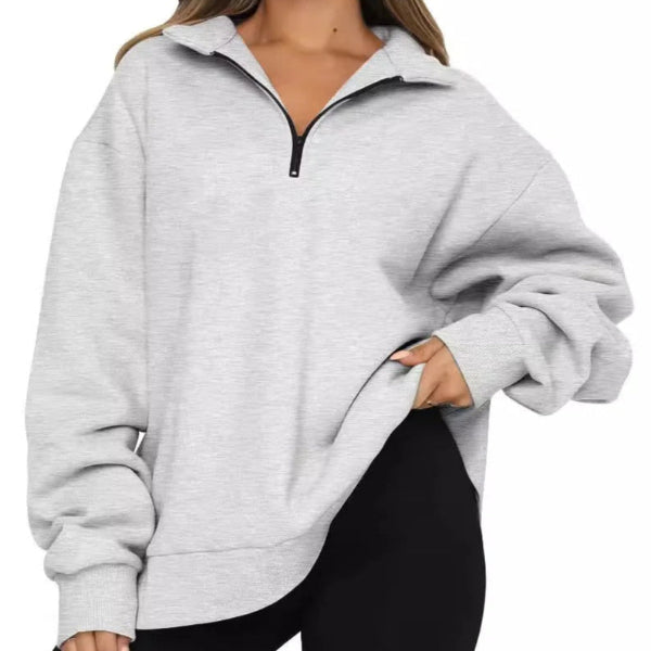 Women's Sweater – Oversized Fit – Soft Cotton – High Neck with Short Zipper