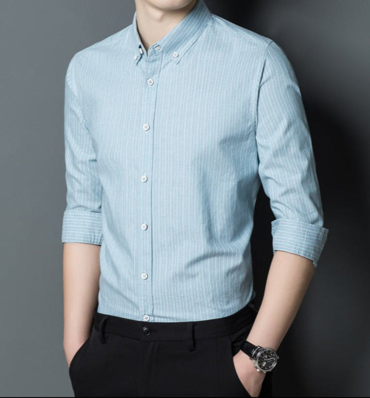 Men's Shirt – Slim Fit – Cotton – Long-Sleeved – Striped – Formal and Casual
