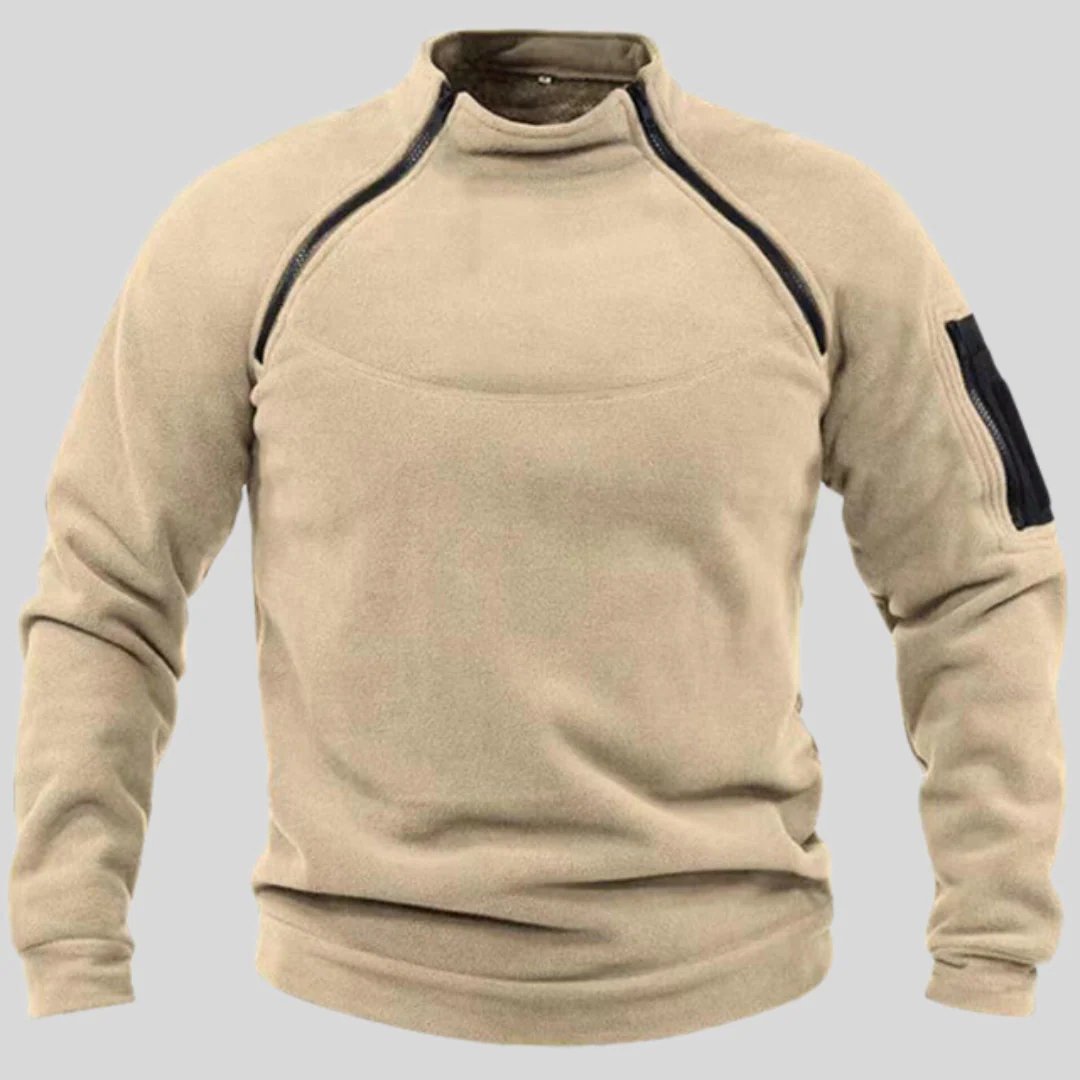 Men's Pullover – Fleece – Relaxed Fit – High Collar – Zipper Sleeve Pocket