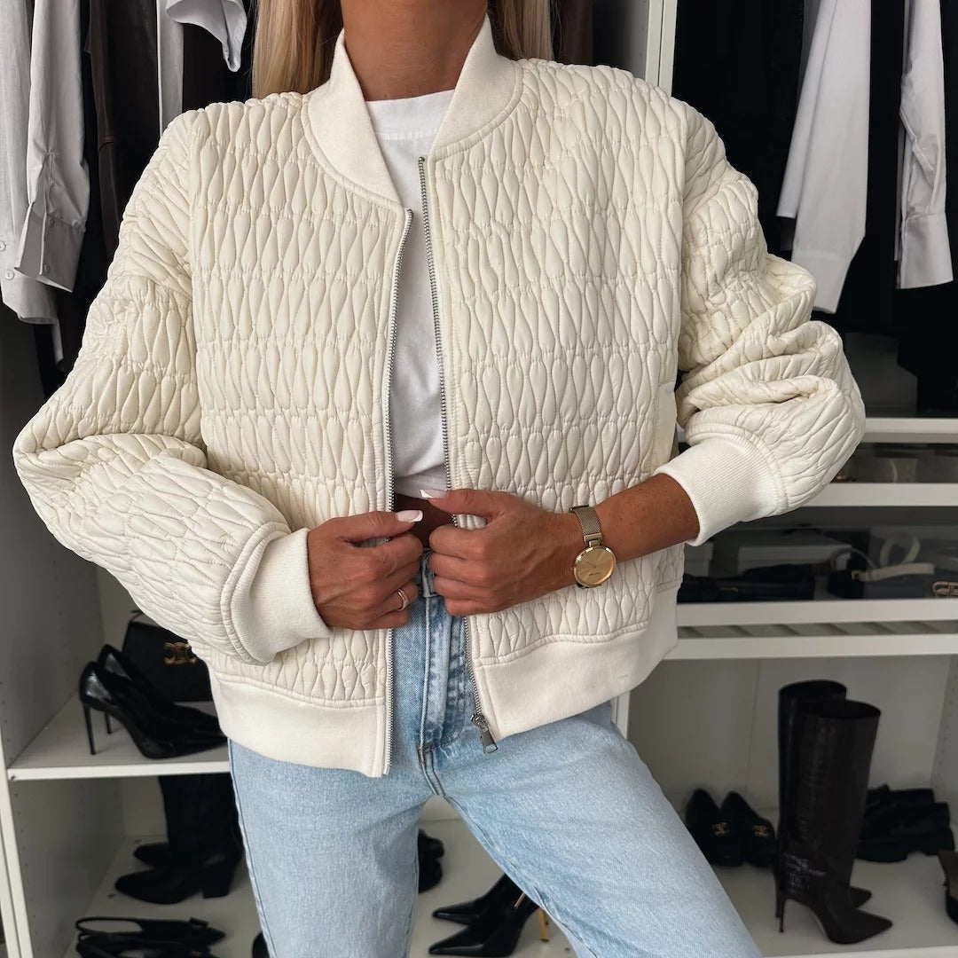 Women's Jacket – Padded Quilt – Short Boxy Fit – Zipper – Ribbed Details