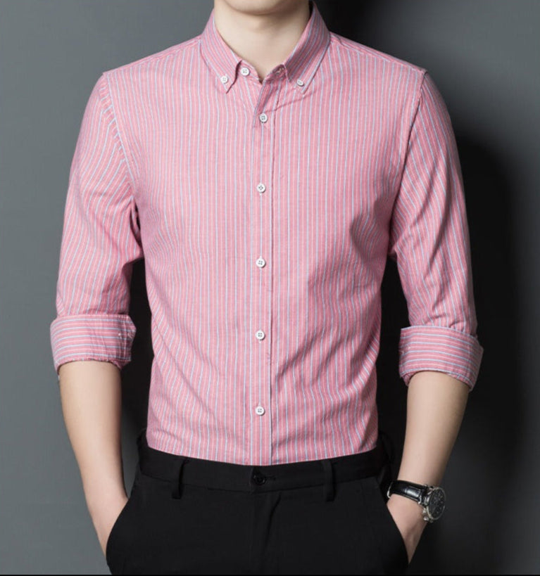Men's Shirt – Slim Fit – Cotton – Long-Sleeved – Striped – Formal and Casual