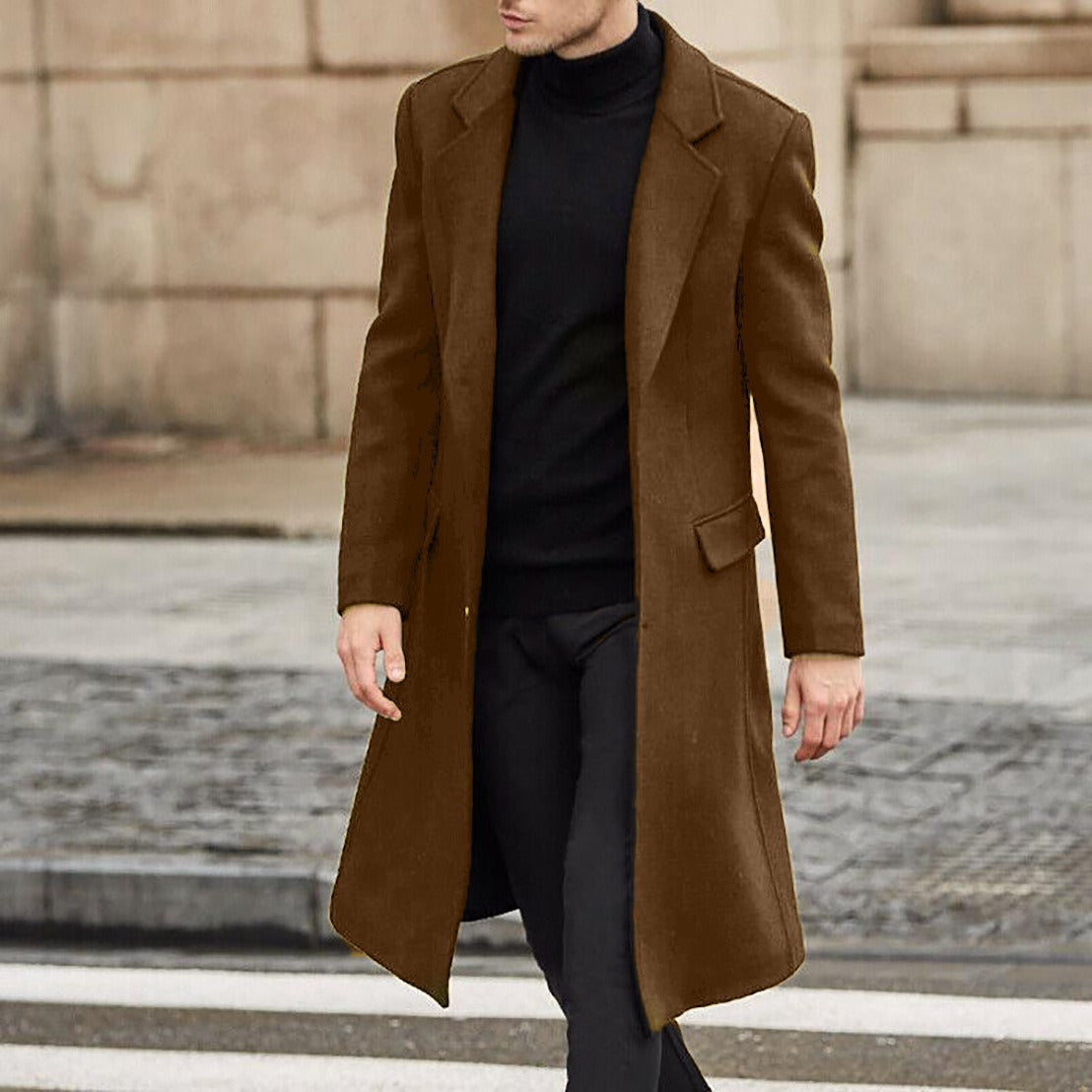 Men's Trench Coat – Tailored Fit – Wool Blend – Long Model – Classic Lapels