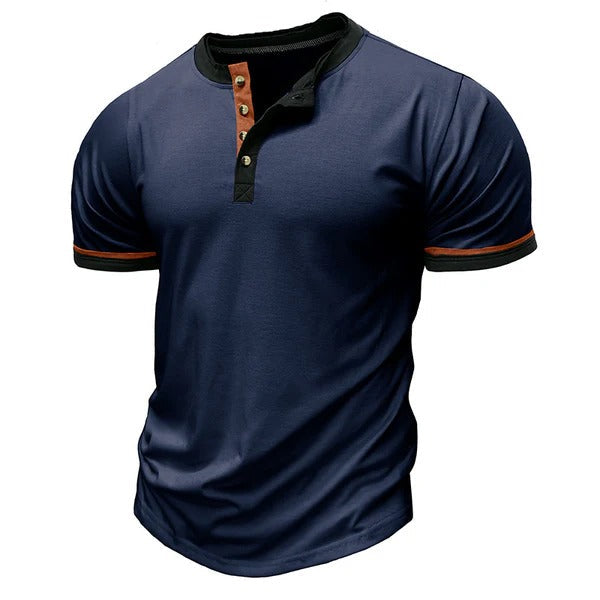 Men's Henley Shirt – Cotton – Regular Fit – Short Sleeve with Contrast Details