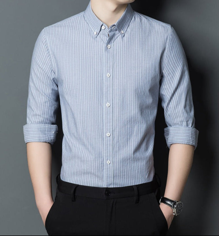 Men's Shirt – Slim Fit – Cotton – Long-Sleeved – Striped – Formal and Casual