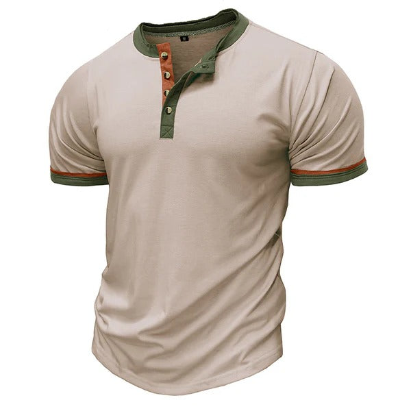 Men's Henley Shirt – Cotton – Regular Fit – Short Sleeve with Contrast Details