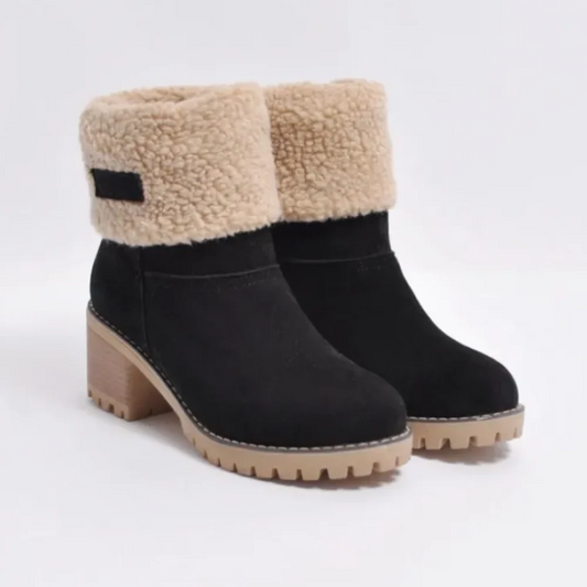 Women's Ankle Boots – Suede Look – Shearling Lining – Chunky Heel – Sturdy Sole
