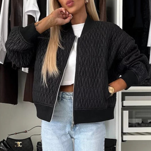 Women's Jacket – Padded Quilt – Short Boxy Fit – Zipper – Ribbed Details
