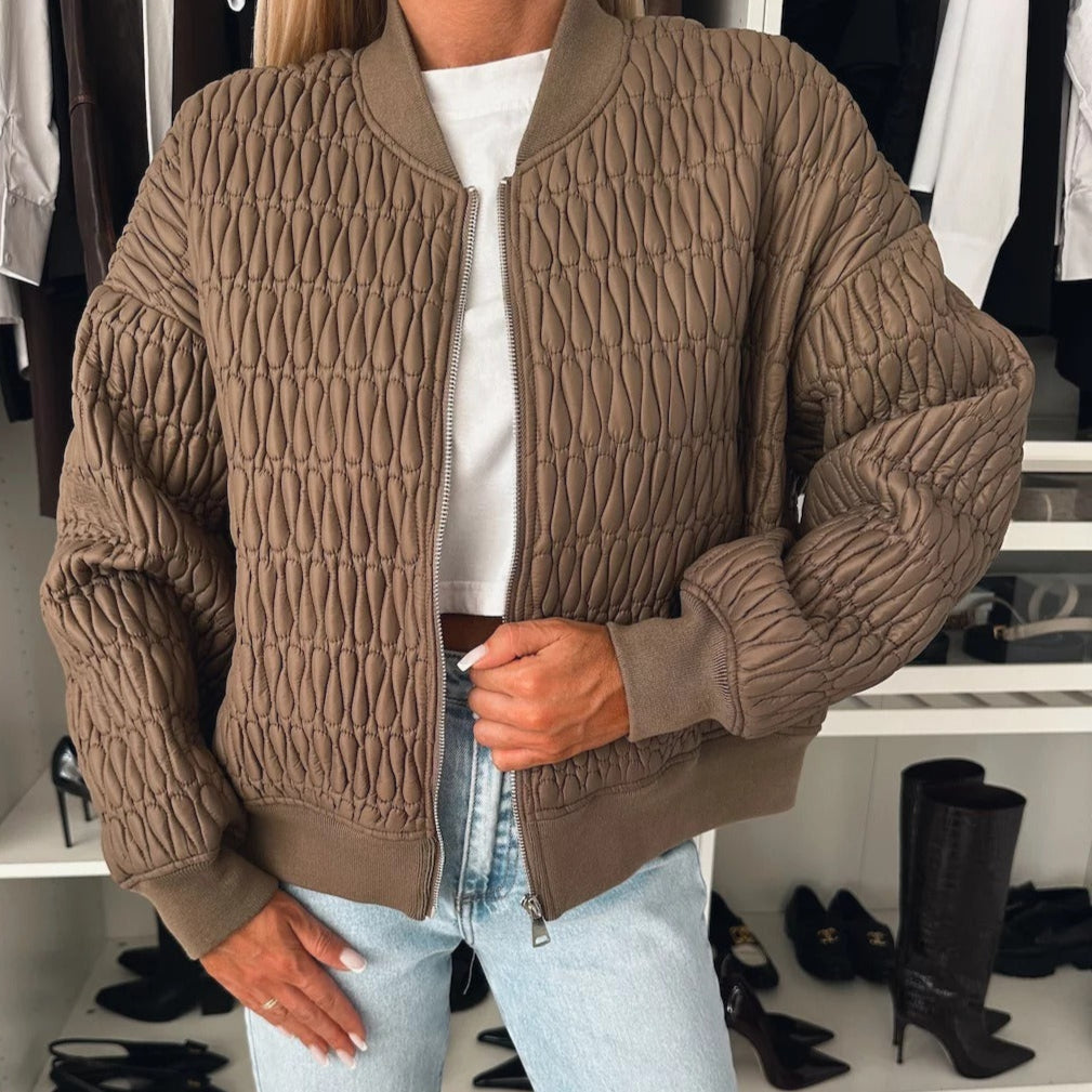 Women's Jacket – Padded Quilt – Short Boxy Fit – Zipper – Ribbed Details