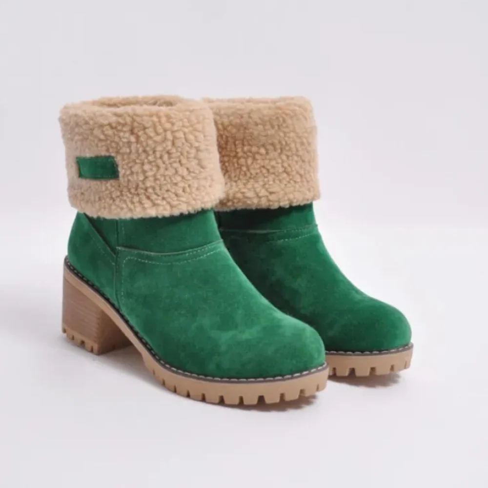 Women's Ankle Boots – Suede Look – Shearling Lining – Chunky Heel – Sturdy Sole