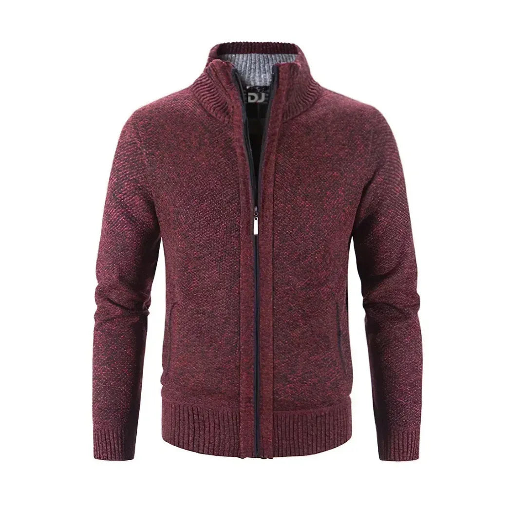 Men's Zip Cardigan – Slim Fit – Wool Knit – Ribbed Edge – Contrast Detail