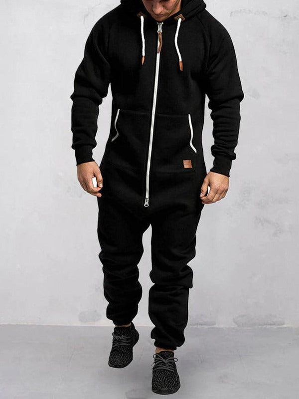 Men's jumpsuit – fleece comfort – relaxed fit – hood – full zipper – pockets