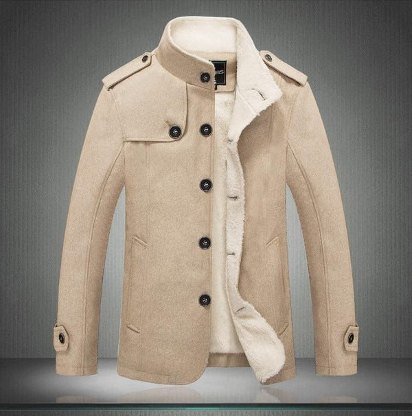 Men's Trench Coat – Wool Blend – Tailored Fit – Double-Breasted with Epaulettes