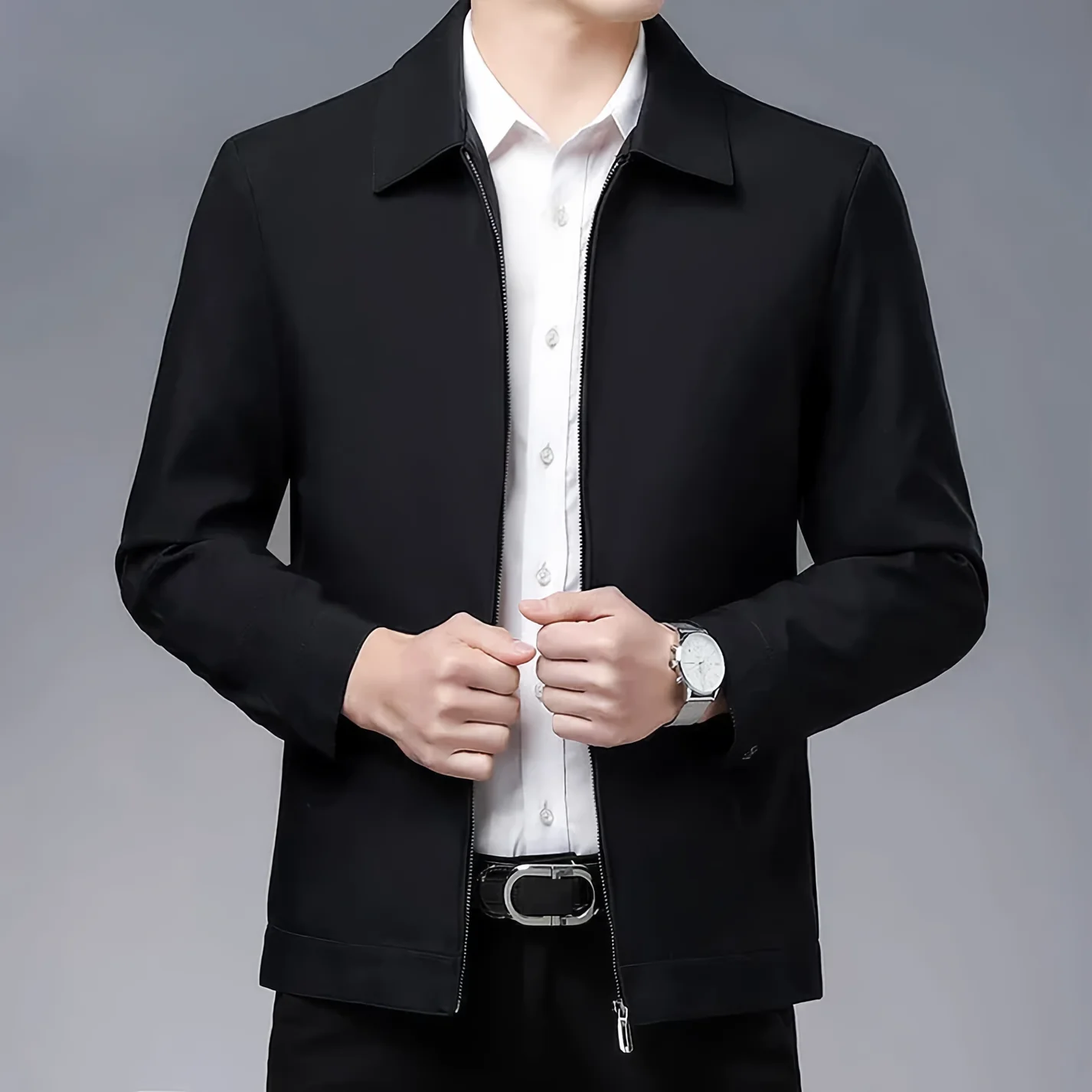 Men's Jacket – Tailored Fit – Wool Blend – Zipper Closure – Classic Collar
