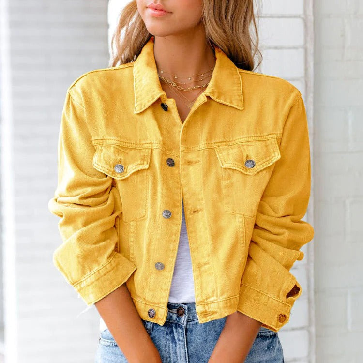 Women's Denim Jacket – Relaxed Fit – Cropped Length – Button Front – Chest Pockets