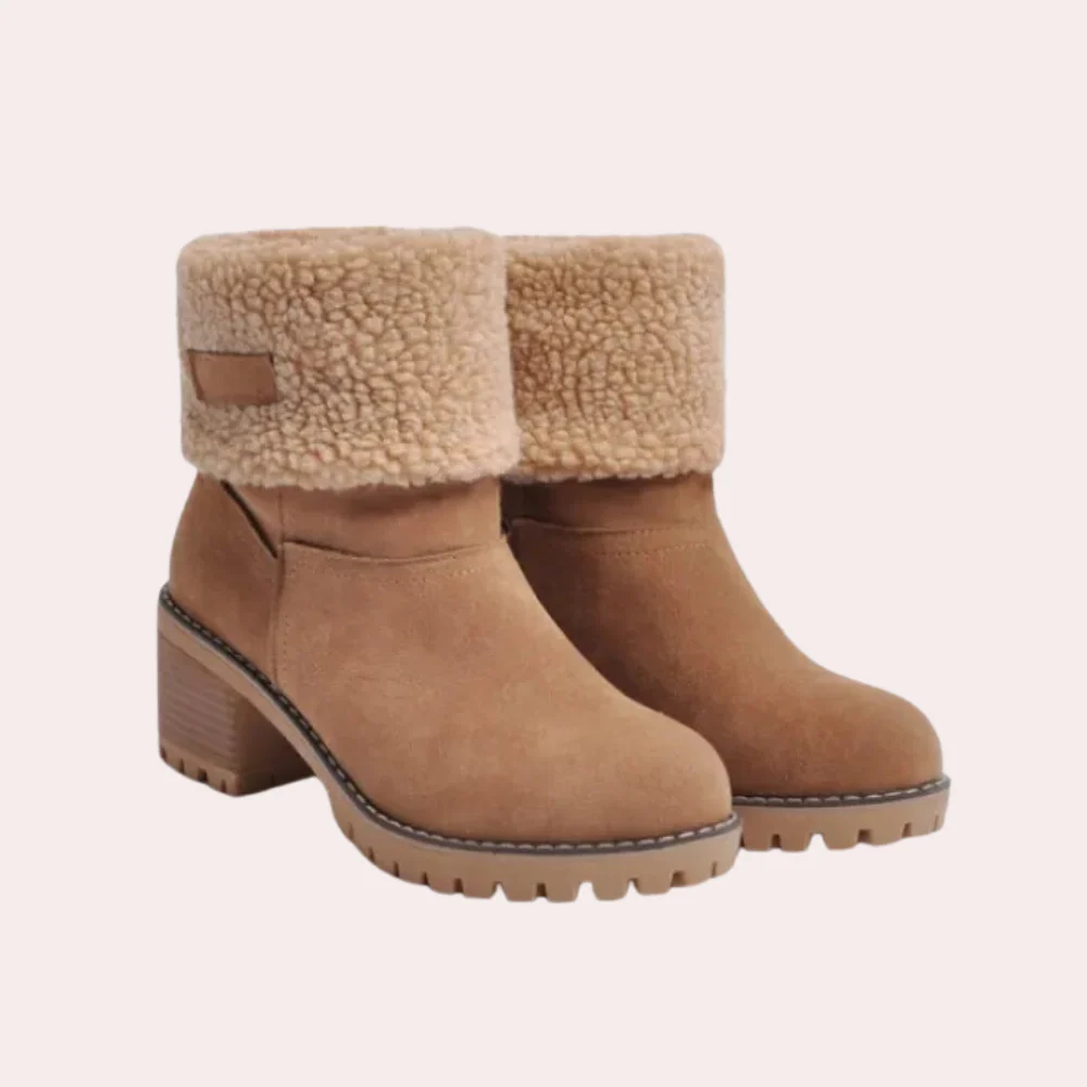 Women's Ankle Boots – Suede Look – Shearling Lining – Chunky Heel – Sturdy Sole