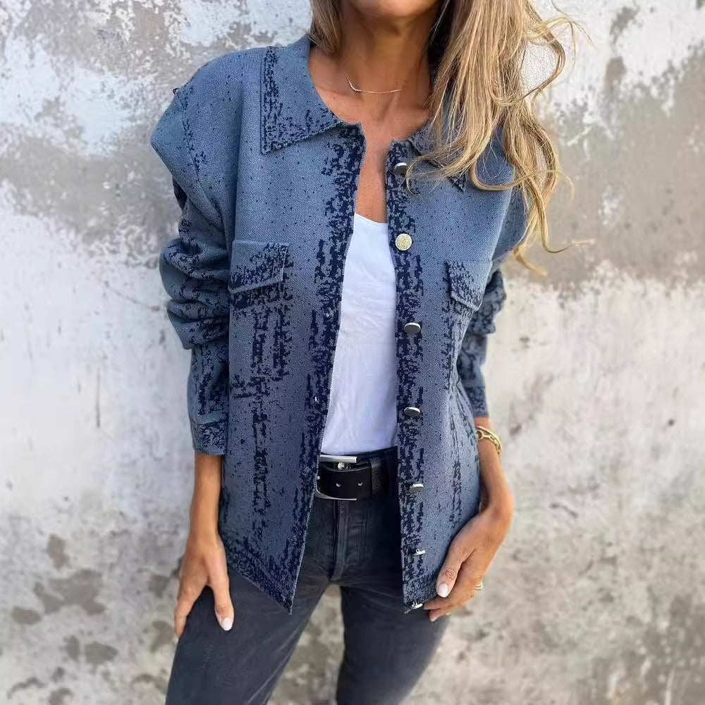Women's Jacket – Knitted Wool Blend – Relaxed Fit – Metal Buttons – Notched Collar