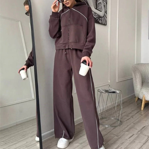 Women's Set with Hoodie and Pants – Oversized – Zipper – Wide Legs – Cotton Feel