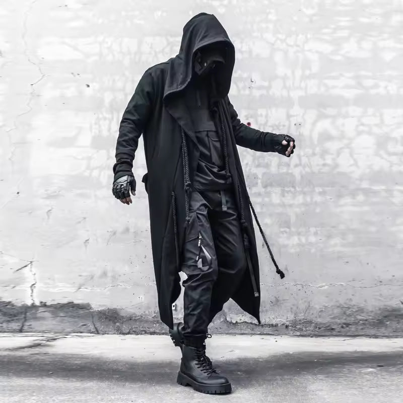 Men's Coat – Oversized Fit – Wool Texture – Hood – Open Front – Ankle Length