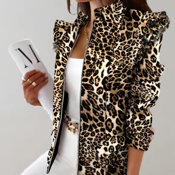 Women's Jacket – Tailored Fit – Check Pattern – Ruffled Shoulders – Stand Collar