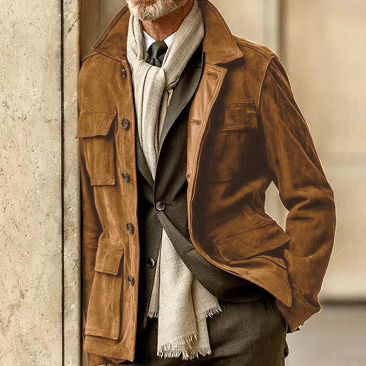 Men's Leather Jacket – Suede Leather – Tailored Fit – Button Closure – Notch Lapel