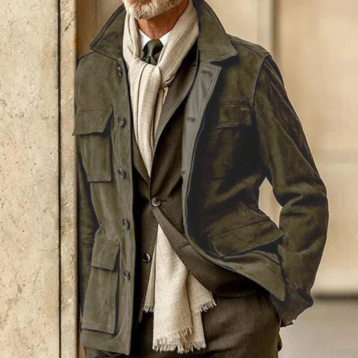 Men's Leather Jacket – Suede Leather – Tailored Fit – Button Closure – Notch Lapel