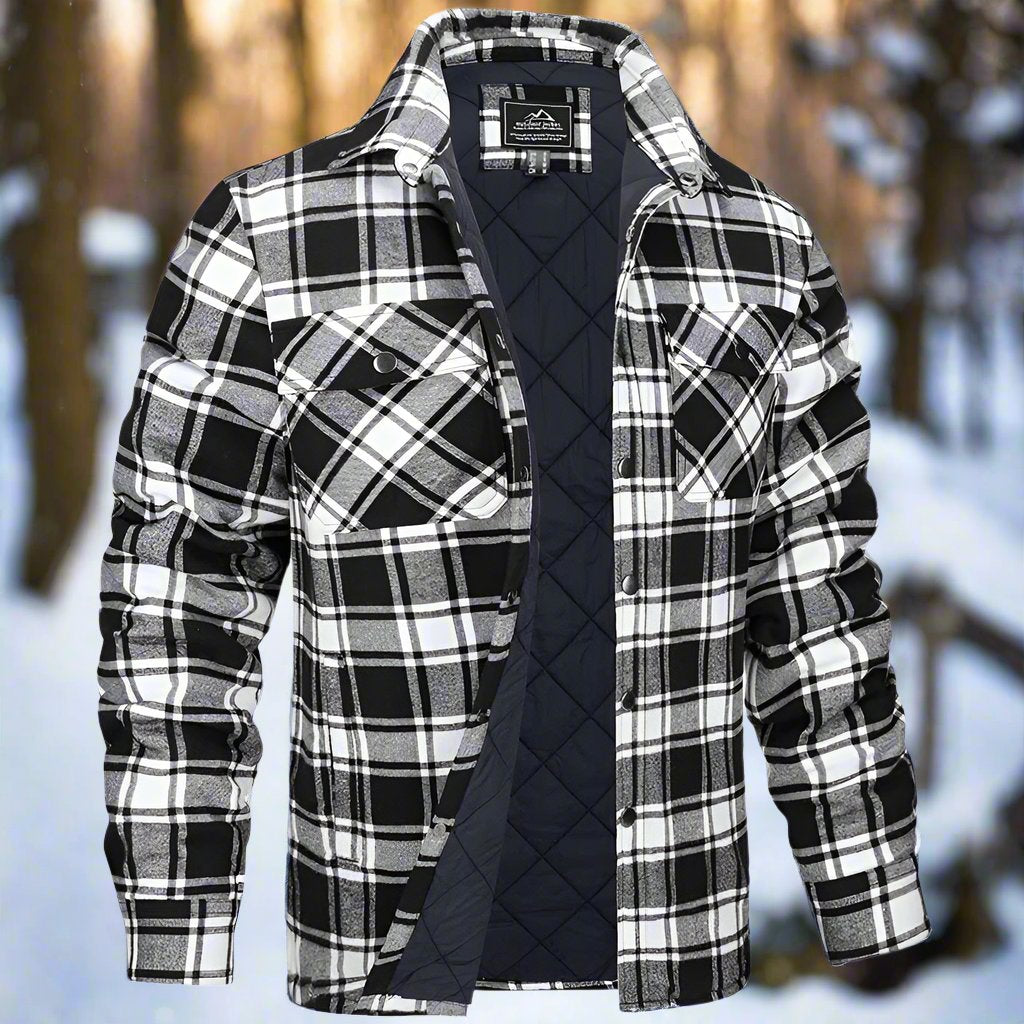 Men's Shirt Jacket – Quilted Flannel – Check Pattern – Snap Buttons – Chest Pockets
