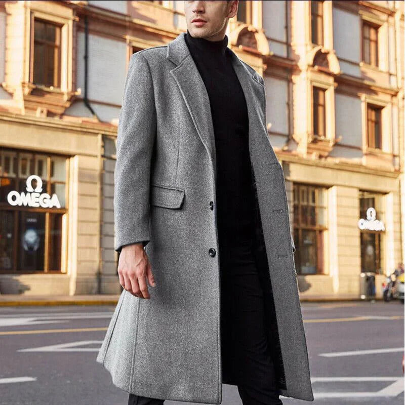 Men's Coat – Wool Blend – Tailored Fit – Buttoned – Classic Formal Style