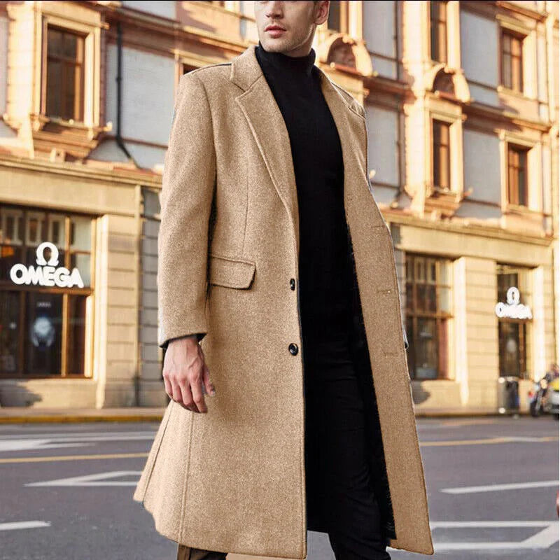 Men's Coat – Wool Blend – Tailored Fit – Buttoned – Classic Formal Style
