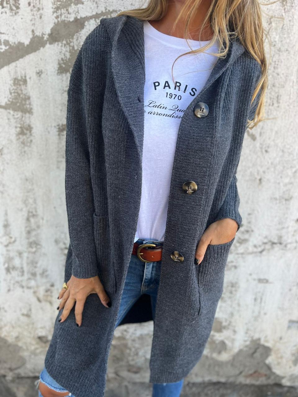 Women's Long Knit Cardigan - Soft and Comfortable - Buttons and Pockets - With Shawl Collar