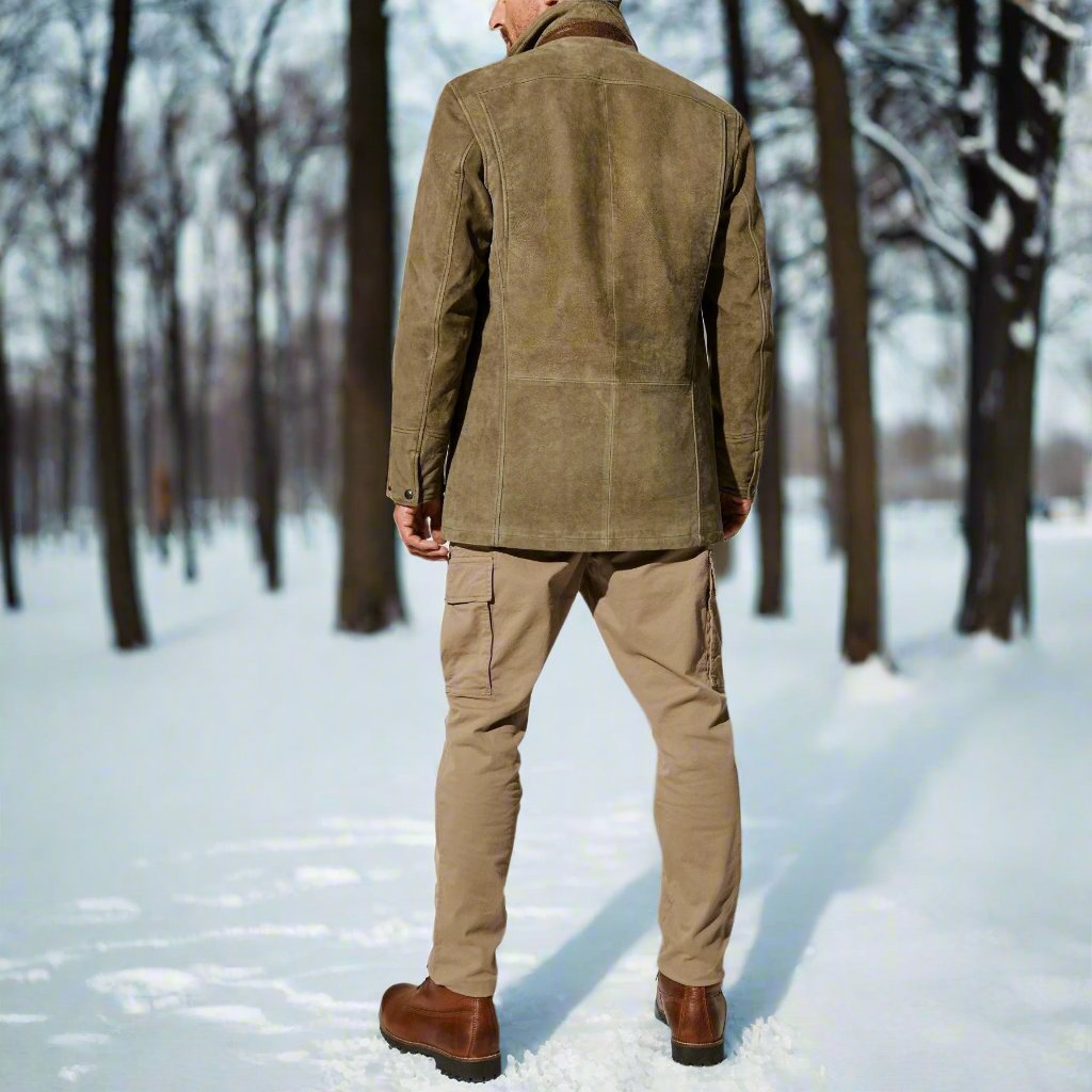 Men's Jacket - Suede Leather - Double-Breasted - Notch Lapel - Flap Pockets