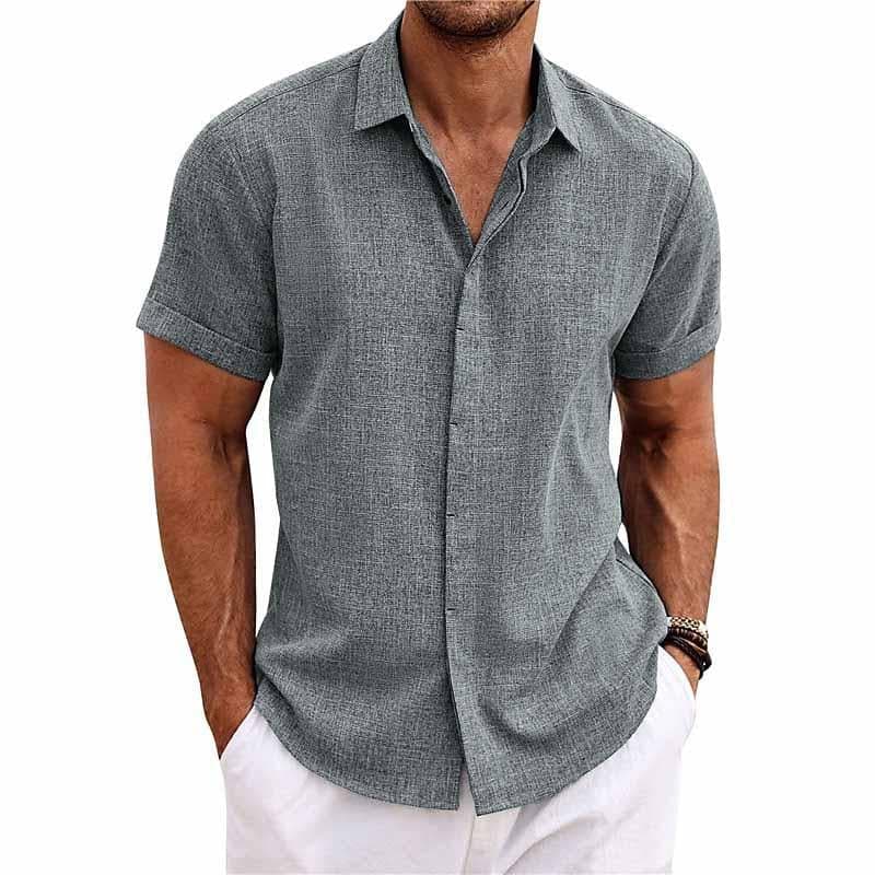Men's Short-Sleeve Shirt - Breathable Cotton - Relaxed Fit - Button Closure