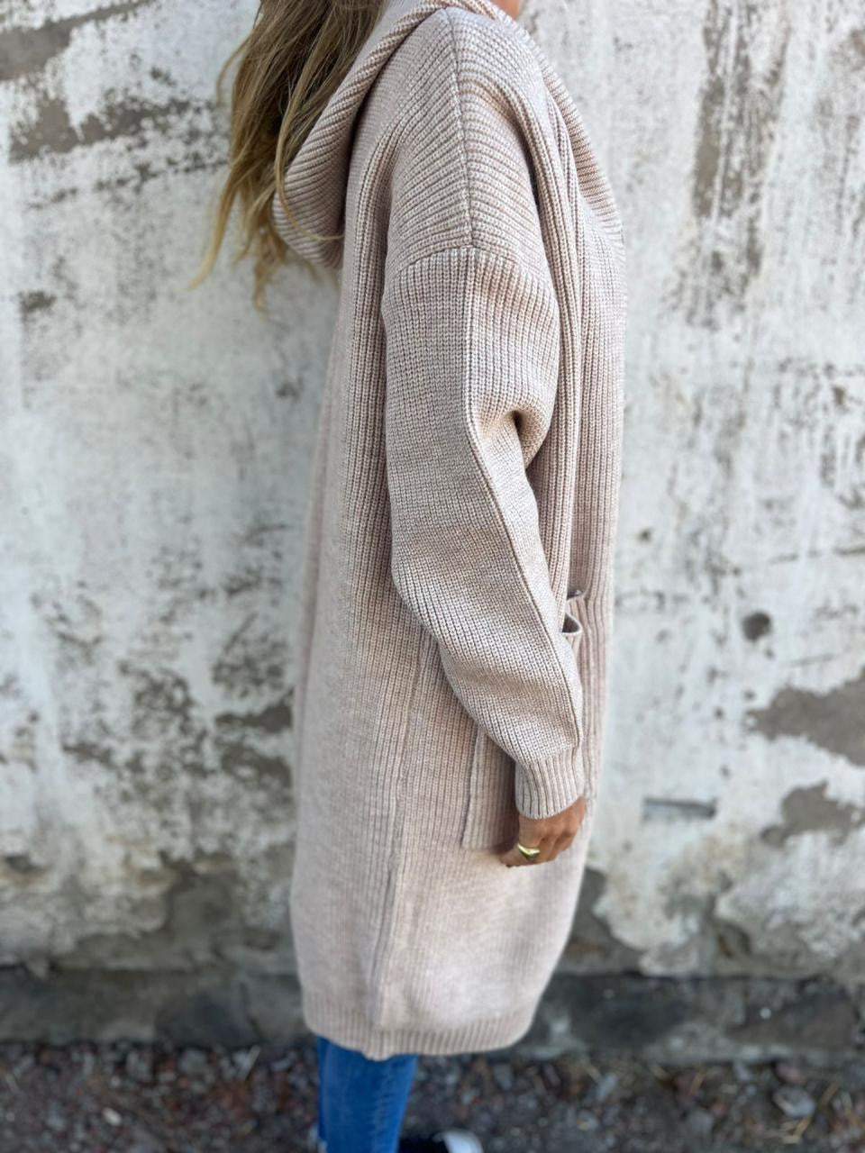 Women's Long Knit Cardigan - Soft and Comfortable - Buttons and Pockets - With Shawl Collar
