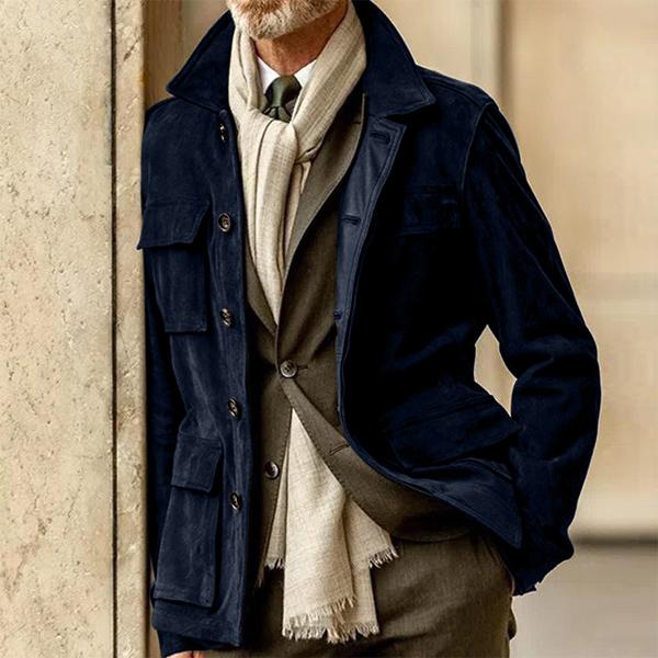 Men's Leather Jacket – Suede Leather – Tailored Fit – Button Closure – Notch Lapel