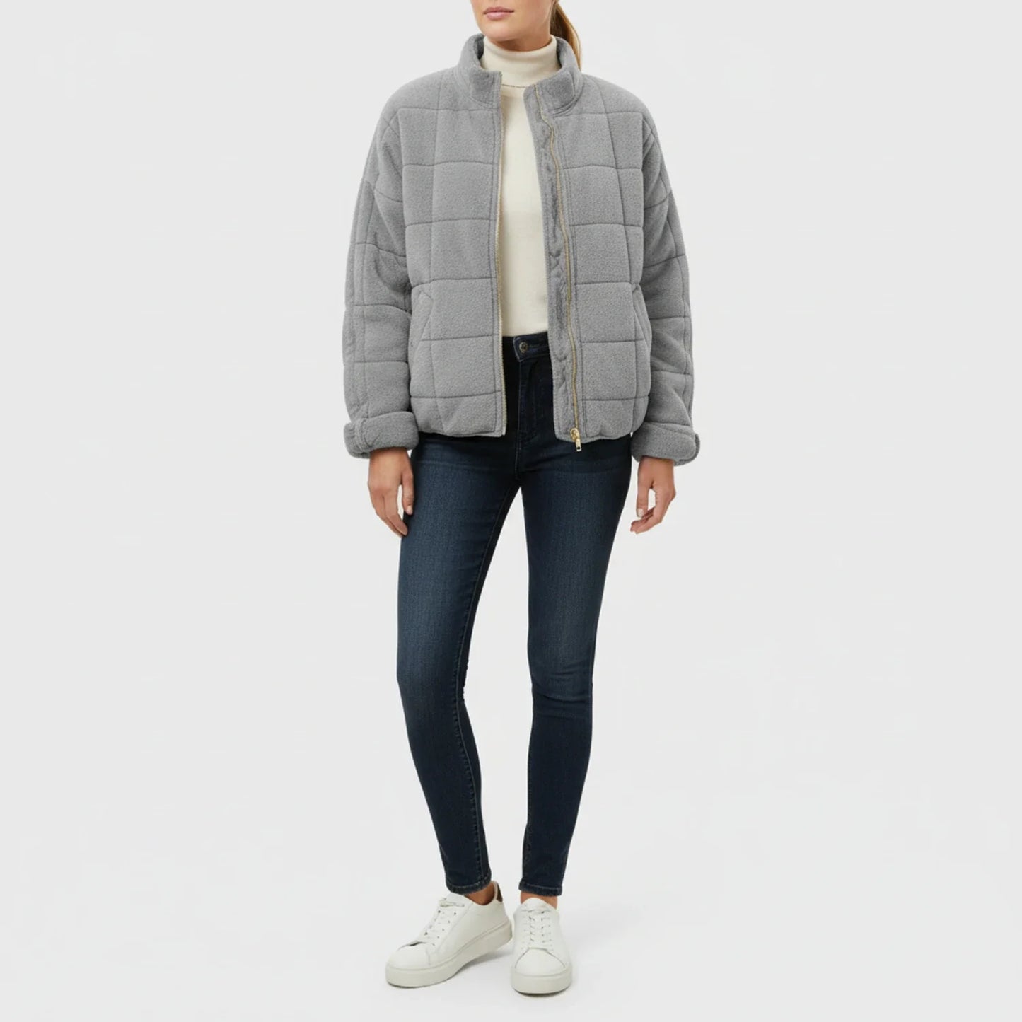 Elisa Oversized Bomber Jacket | Quilted, Zip Front Bomber Jacket