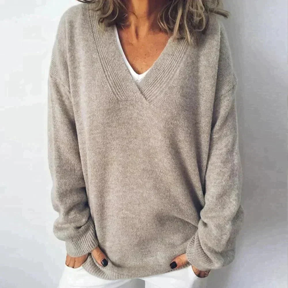 Dame Genser - Oversized Passform - V-hals - Myk Ullblanding - Langermet Komfort