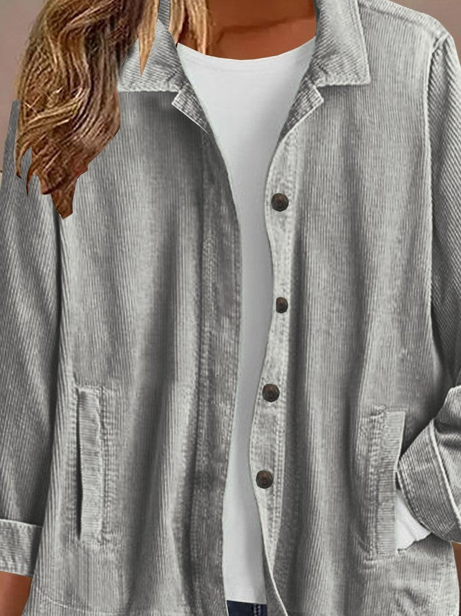 Women's Jacket – Relaxed Fit – Ribbed Texture – Shirt Collar – Button Front