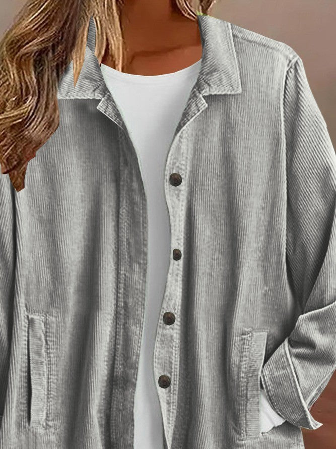 Women's Jacket – Relaxed Fit – Ribbed Texture – Shirt Collar – Button Front