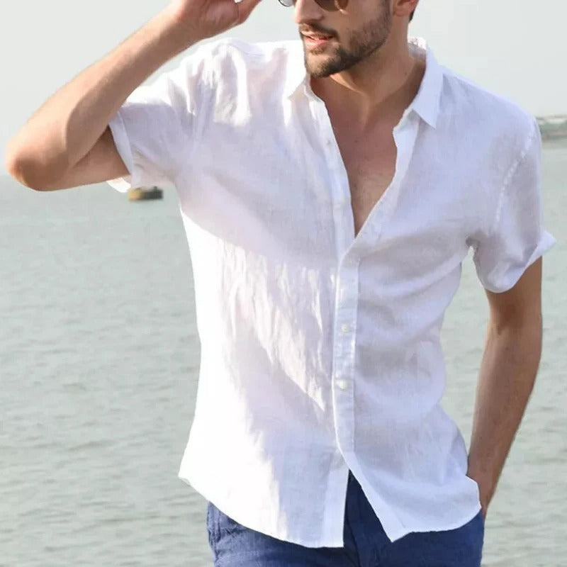 Men's Shirt with Short Sleeves – Relaxed Fit – Breathable Natural Materials – Button Placket