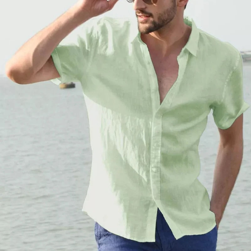 Men's Shirt with Short Sleeves – Relaxed Fit – Breathable Natural Materials – Button Placket
