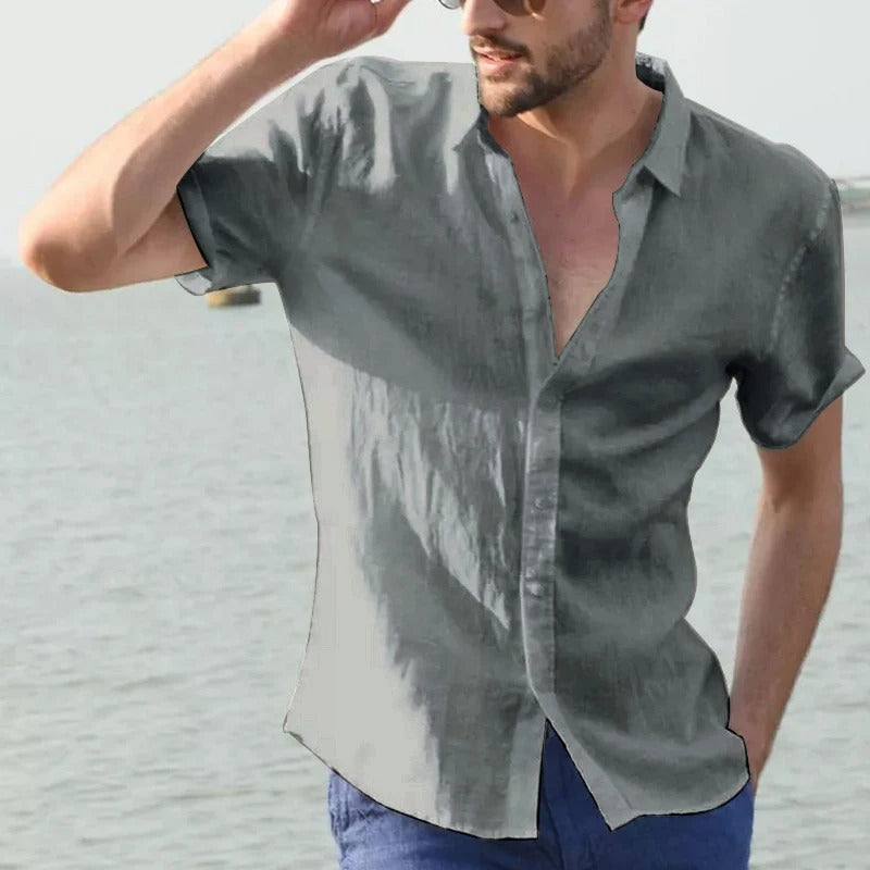 Men's Shirt with Short Sleeves – Relaxed Fit – Breathable Natural Materials – Button Placket