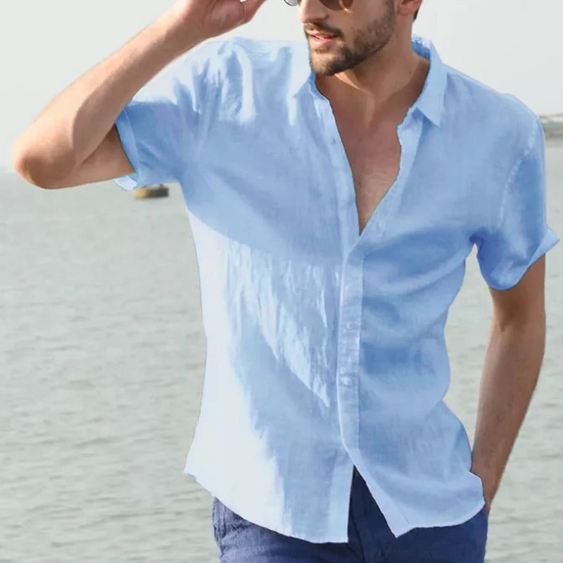 Men's Shirt with Short Sleeves – Relaxed Fit – Breathable Natural Materials – Button Placket