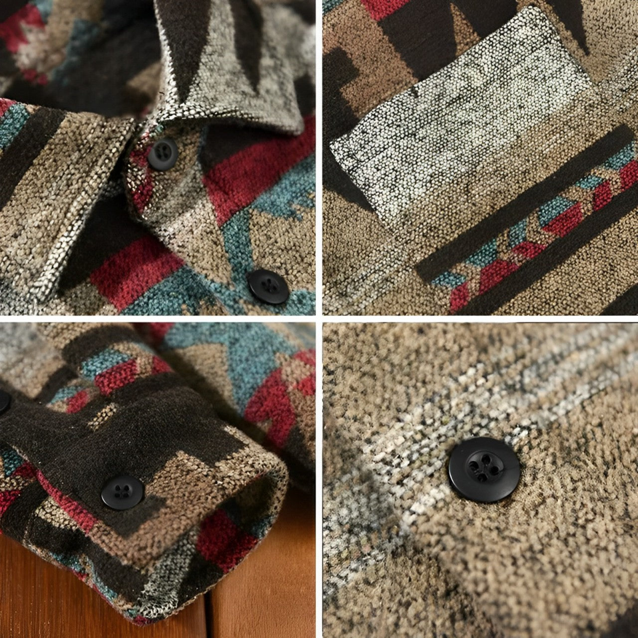 Långermet flanellskjorte med unikt aztekdesign for menn